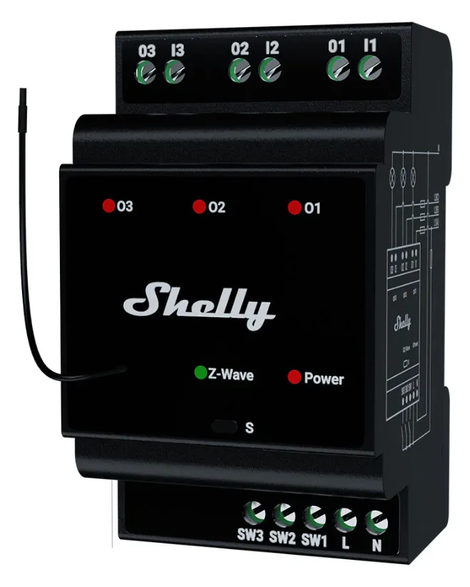 Shelly · Hutschiene·Wave Pro 3· Relais· max· 3 Phasen· 3x, Ansicht 4