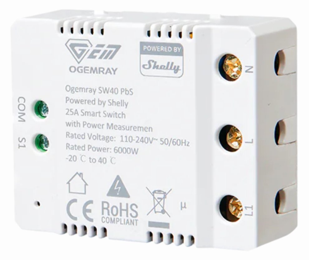Shelly PbS·Ogemray Smart Relay 25A· Großgeraete Relais· max. 25A· Messfunktion· - WLAN - HTTPS