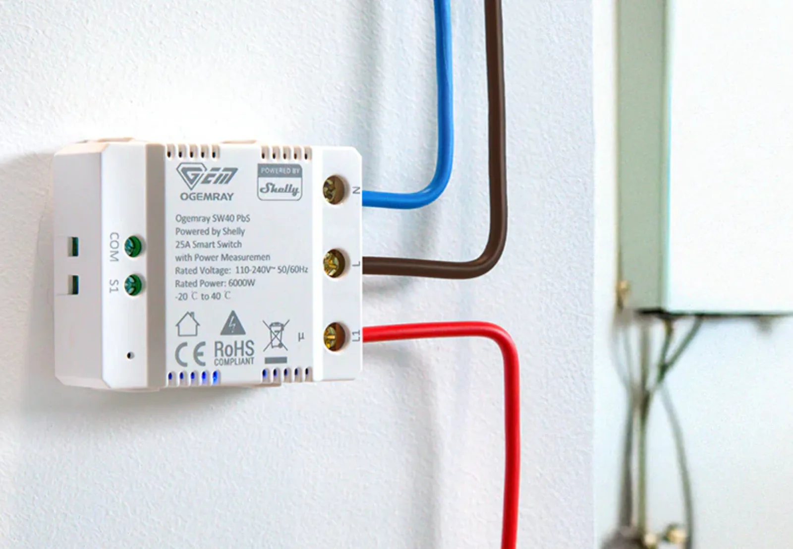 Shelly PbS·Ogemray Smart Relay 25A· Großgeraete Relais· max. 25A· Messfunktion· - WLAN - HTTPS, Ansicht 2