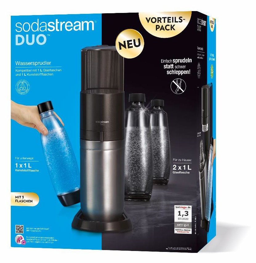 SodaStream DUO - Schwarz - Edelstahl - Glas - 1 l - 60 l - 155 mm - 280 mm