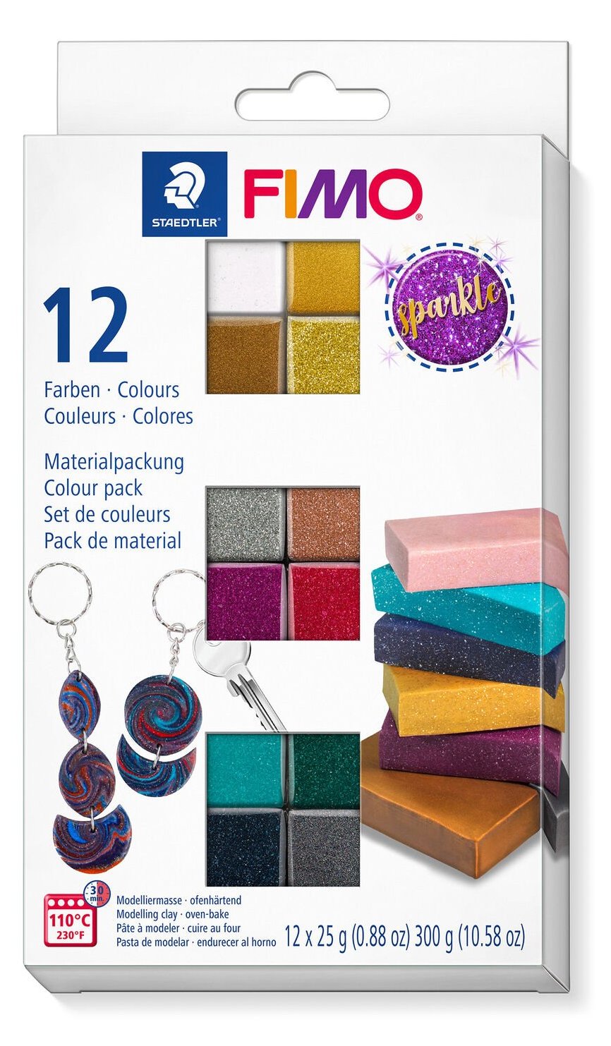STAEDTLER Modelliermasse-Setsparkle 12er Set ofenhärtend in 30 Minuten bei 110 Grad mit