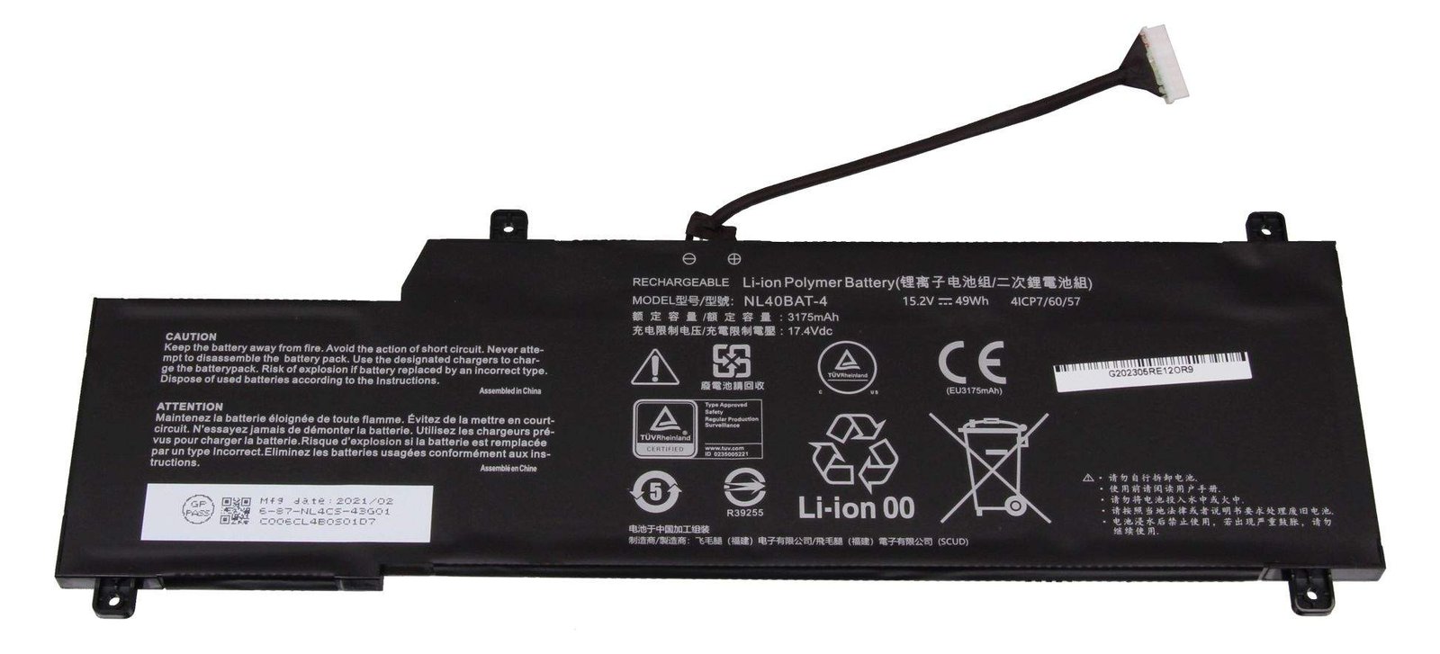 TERRA 6-87-NL4CS-43G01 Akku 49Wh Original - Akku - 3.100 mAh