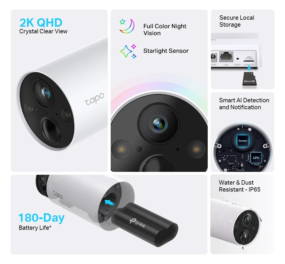 TP-LINK Tapo C420S1 - CCTV Sicherheitskamera - Innen & Außen - Kabellos - VGA - 25,4 / 3 mm (1 / 3 Zoll) - 113°, Ansicht 3