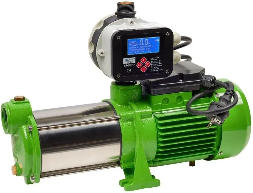 Kreiselpumpe 1,65 Kw Gartenpumpe Edelstahl 10.000 L/h, 6,5 Bar einstellb. Druckschalter mit LCD Display Trockenlaufschutz Funktion