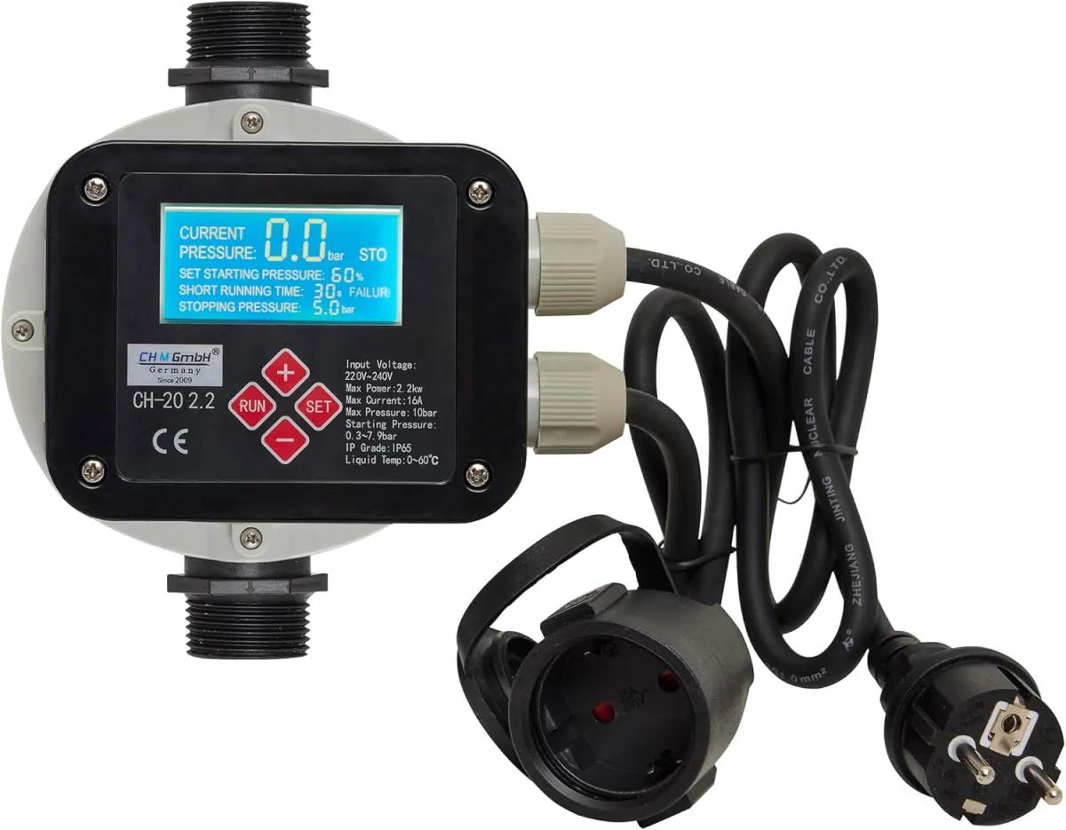 Kreiselpumpe 1,65 Kw Gartenpumpe Edelstahl 10.000 L/h, 6,5 Bar einstellb. Druckschalter mit LCD Display Trockenlaufschutz Funktion — Bild 5