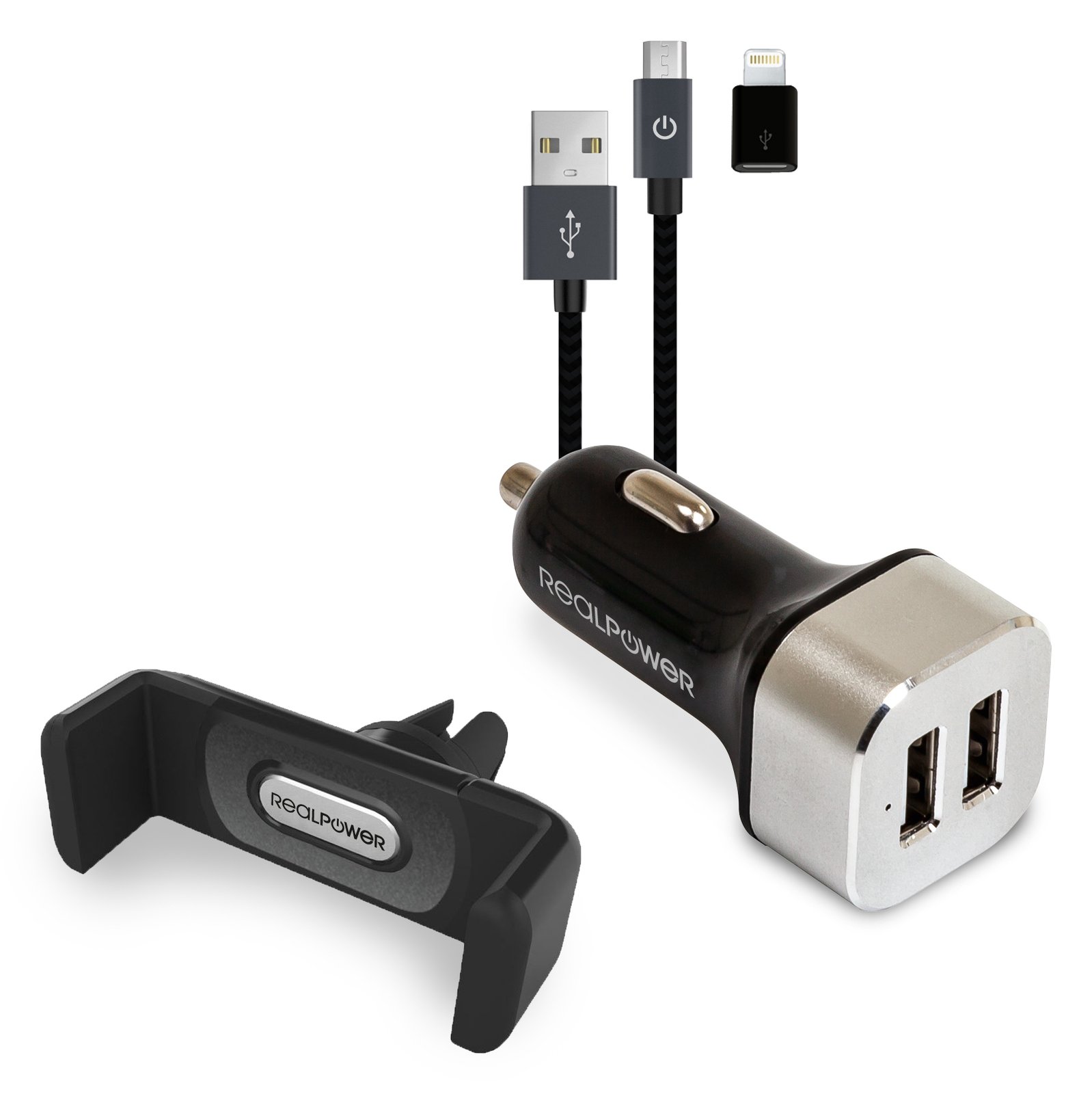 Ultron Realpower Mobile Car Set - Auto-Netzteil - 2.4 A - 2 Ausgabeanschlussstellen (2 x USB)