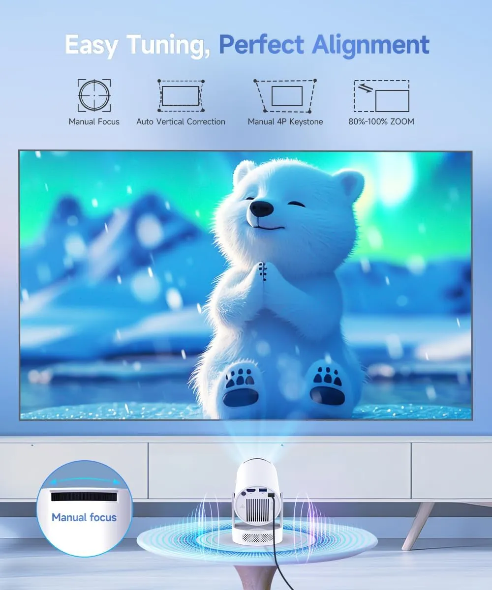 Magcubic Mini Beamer, 4K FHD 1080P Unterstützt Smart Beamer | Auto Trapezkorrektur Kleiner Videoprojektor, Heimkino Tragbarer Projector mit WiFi6 BT5.4, 180°Dreh, 5W Soundbass Lautsprecher — Bild 2