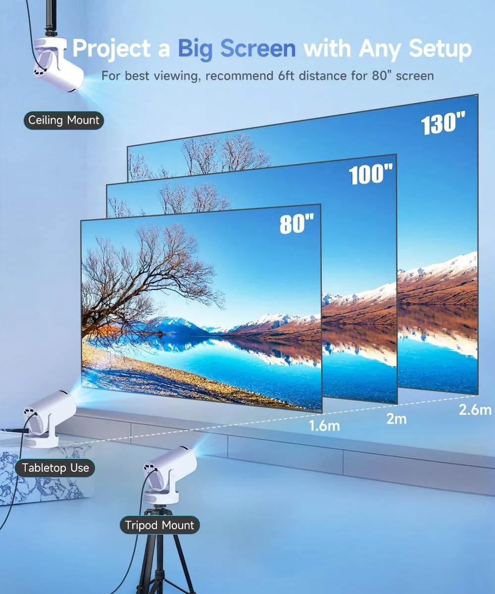 Magcubic Mini Beamer, 4K FHD 1080P Unterstützt Smart Beamer | Auto Trapezkorrektur Kleiner Videoprojektor, Heimkino Tragbarer Projector mit WiFi6 BT5.4, 180°Dreh, 5W Soundbass Lautsprecher — Bild 3