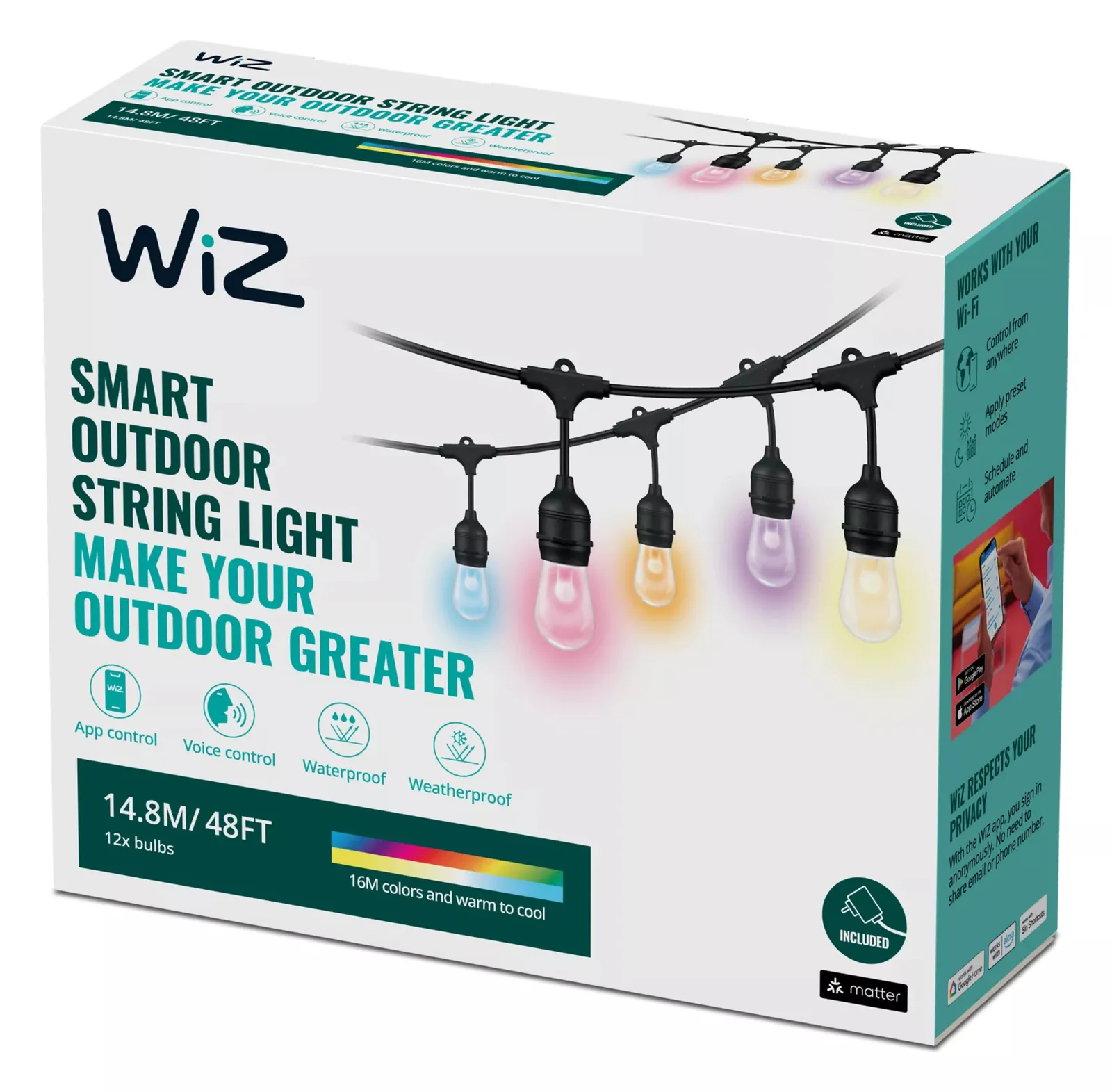 WIZCONNECTED WiZ Lichterketten - Intelligente Strangleuchte - WLAN - Schwarz - LED - Kunststoff, Ansicht 2