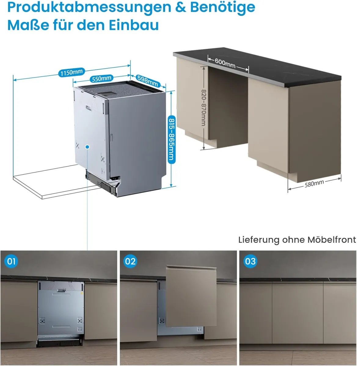 Midea SV 5.14K14C Geschirrspüler Vollintegriert 60cm, 14 Maßgedecke, Spülmaschine Unterbaufähig mit WIFI, 8 Programme, 44 dB, Automatische Türöffnung, 0-24H Startverzögerung, Inox [Energieklasse C] — Bild 2