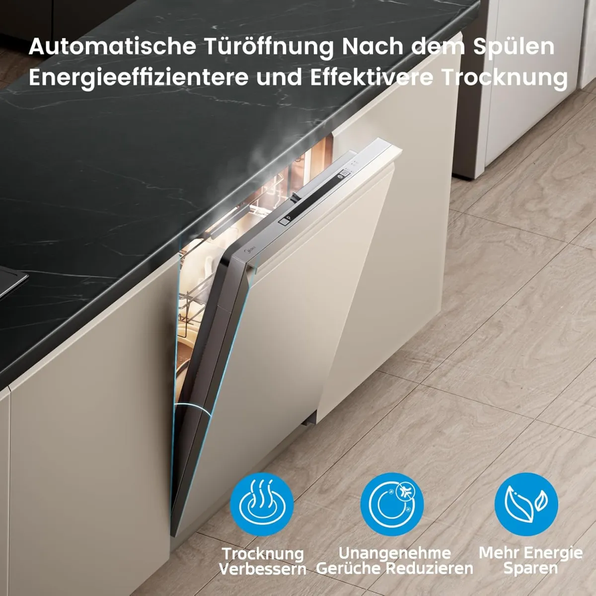 Midea SV 5.14K14C Geschirrspüler Vollintegriert 60cm, 14 Maßgedecke, Spülmaschine Unterbaufähig mit WIFI, 8 Programme, 44 dB, Automatische Türöffnung, 0-24H Startverzögerung, Inox [Energieklasse C] — Bild 5