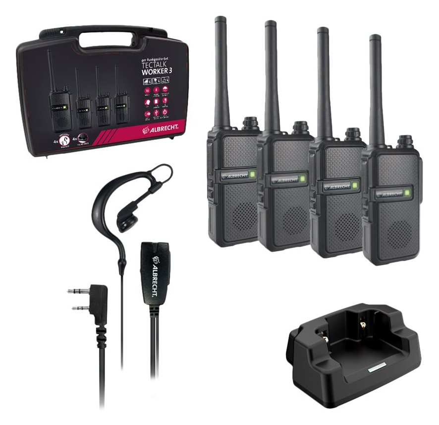 Albrecht Tectalk Worker 3 - Tragbar - Zwei-Wege Funkgerät - PMR - 446 MHz - 16 Kanäle (Packung mit 4)