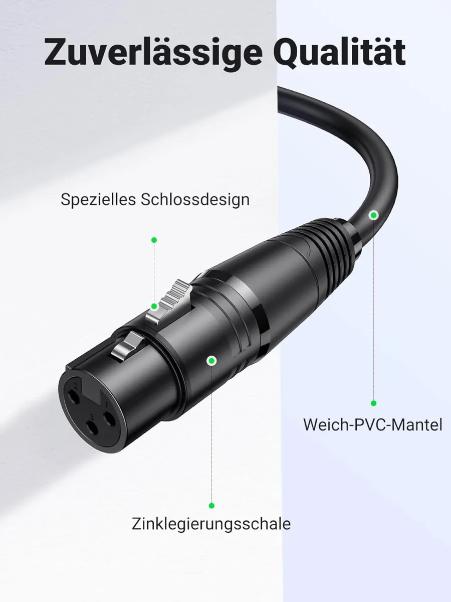 UGREEN XLR-Kabel, XLR-Lautsprecherkabel, 3-poliges Stereo-Mikrofonkabel, Stecker auf Buchse, Verlängerung für Heimstudio, Endstufe, Mischpult, Schreibtisch, professionelle Aufnahme, Live-Bühne (2 m) — Bild 4