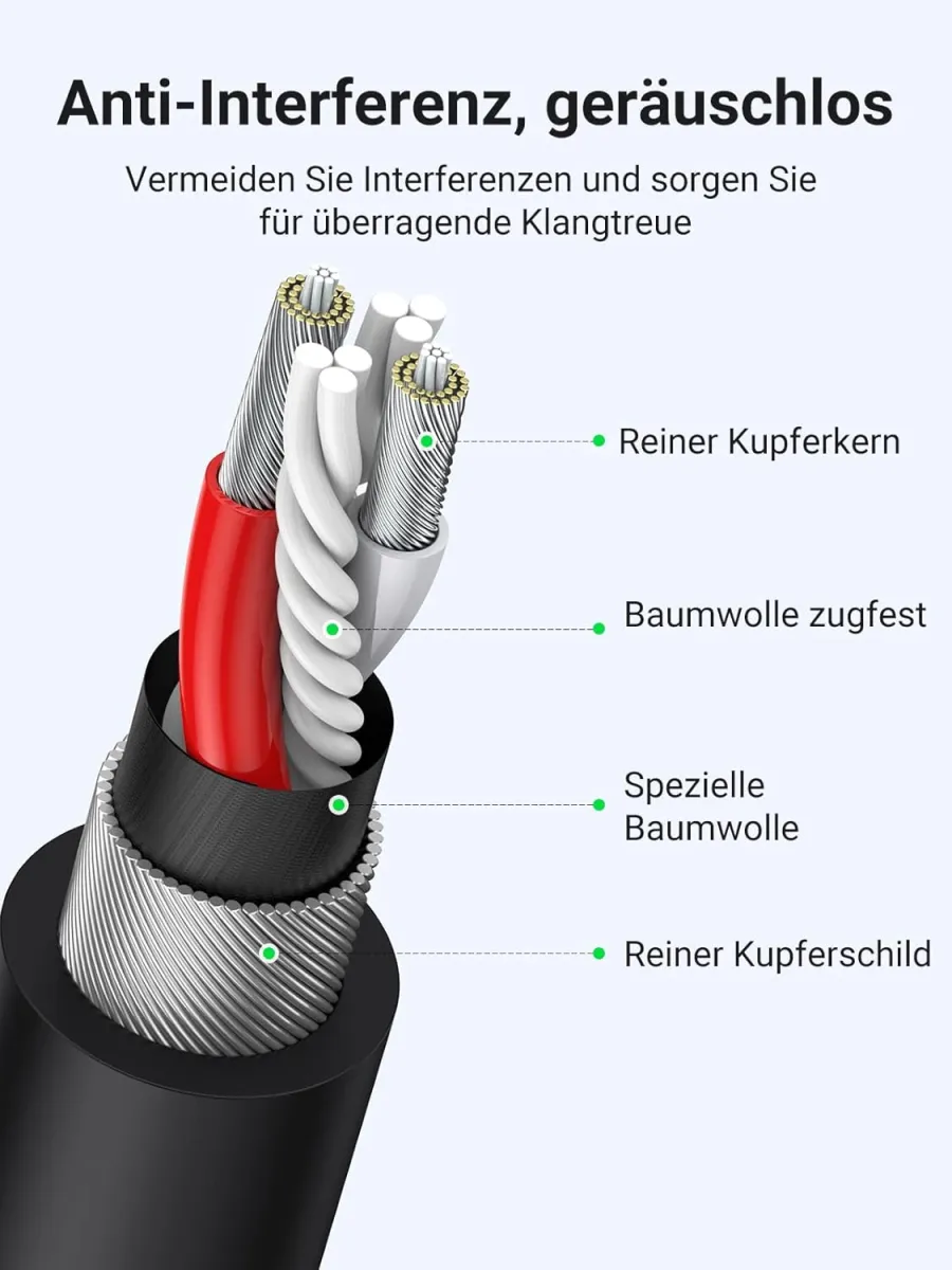 UGREEN XLR-Kabel, XLR-Lautsprecherkabel, 3-poliges Stereo-Mikrofonkabel, Stecker auf Buchse, Verlängerung für Heimstudio, Endstufe, Mischpult, Schreibtisch, professionelle Aufnahme, Live-Bühne (2 m) — Bild 5