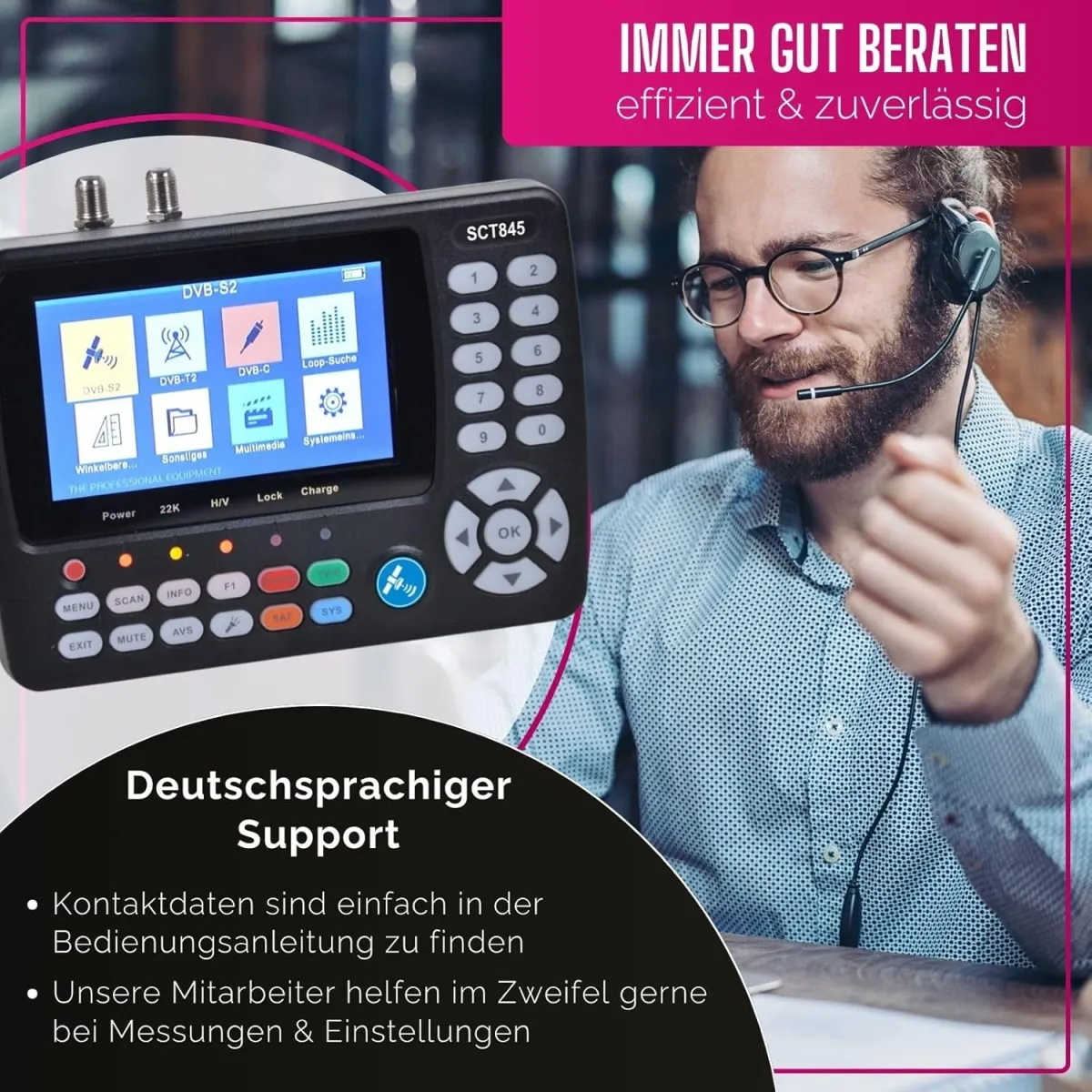 Summit SCT 845 Satelliten Messgerät I Sat Finder für DVB-S/S2, DVB-T/T2 & DVB-C I Digitales Messgerät mit 4,3" TFT LCD Display I inkl. Steckernetzteil, AV-Kabel — Bild 4