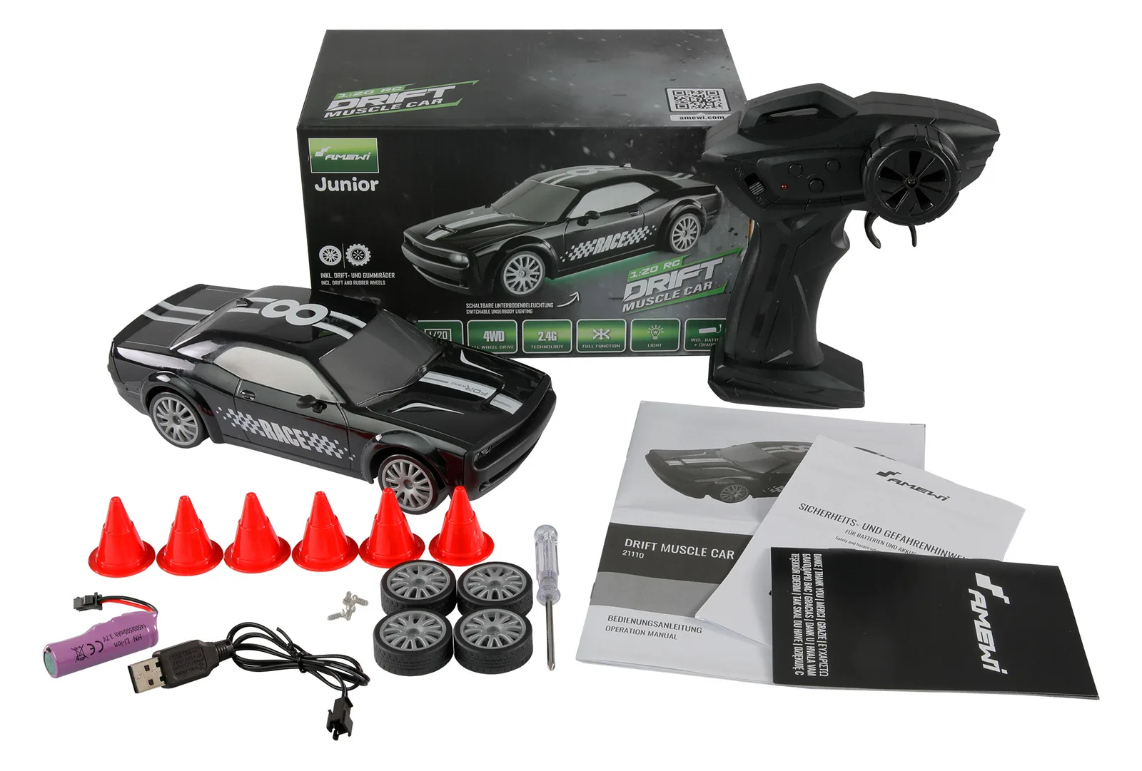 Amewi Drift Muscle Car 4WD 1 20 RTR schwarz Mit Unterbodenbe, Ansicht 3