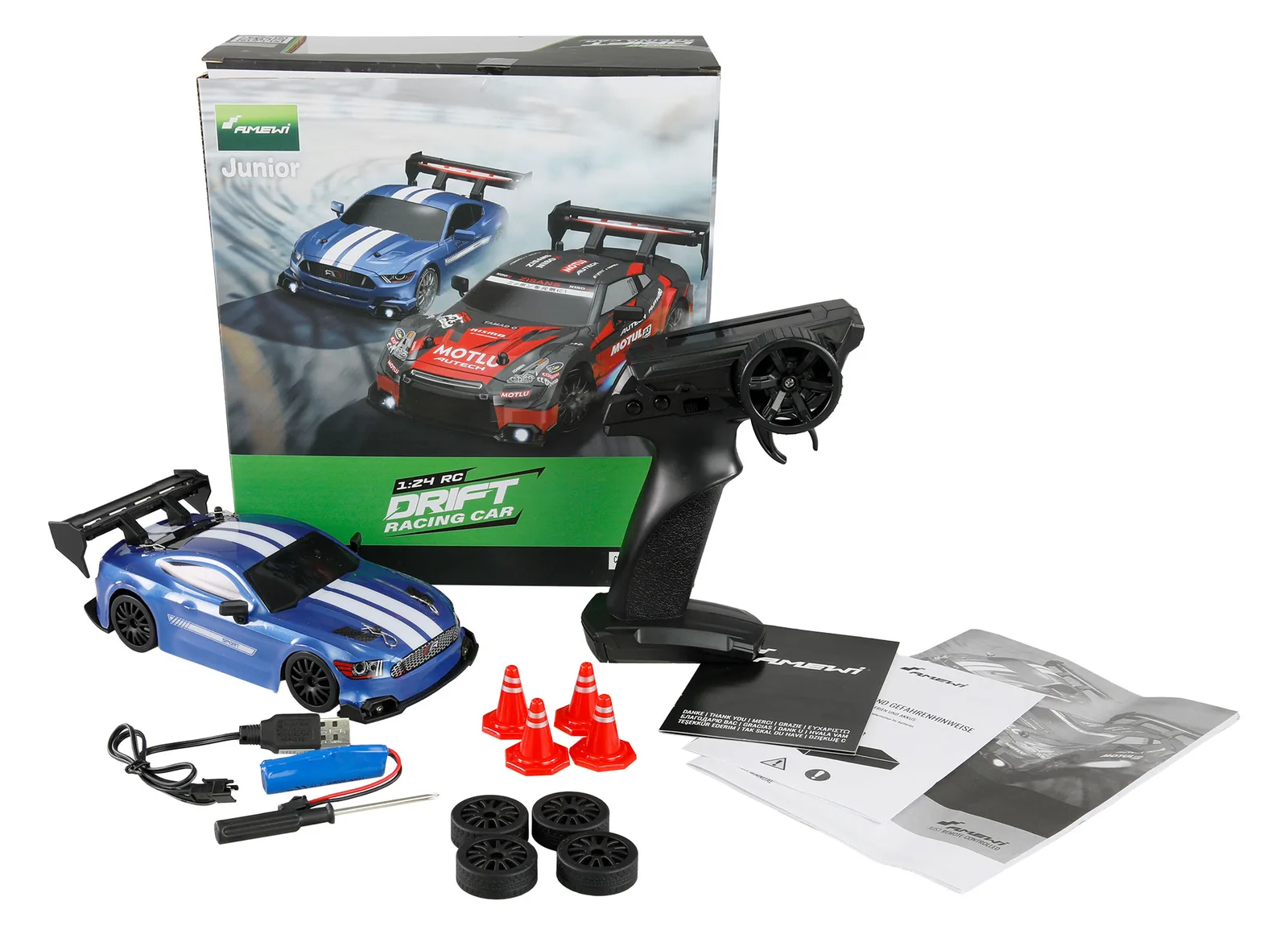 Amewi Drift Racing Car 4WD 1 24 RTR blau mit Unterbodenbeleu, Ansicht 2