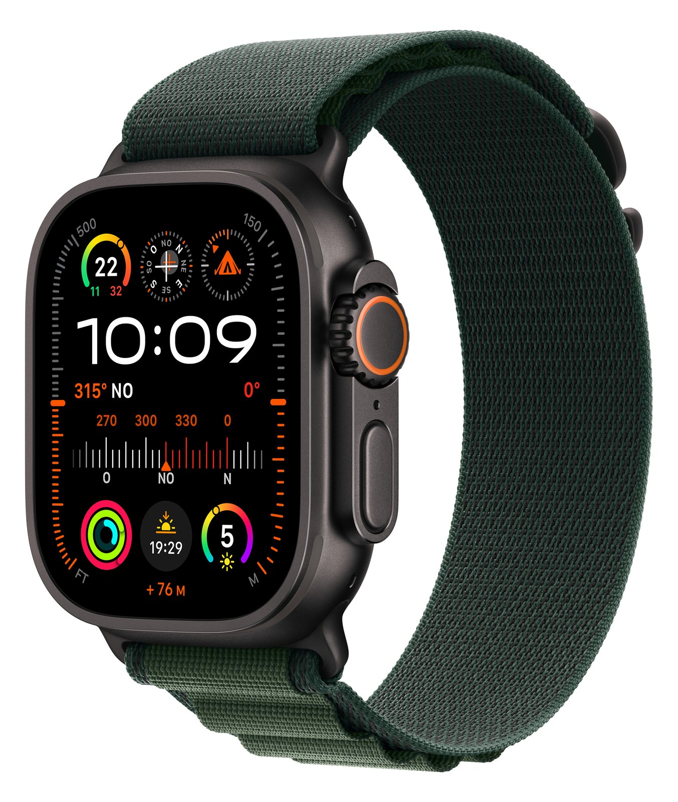 Apple Watch Ultra 2 - 49 mm - Black Titanium - mit Alpine Loop - Stoff - dunkelgrün - Bandgröße: L