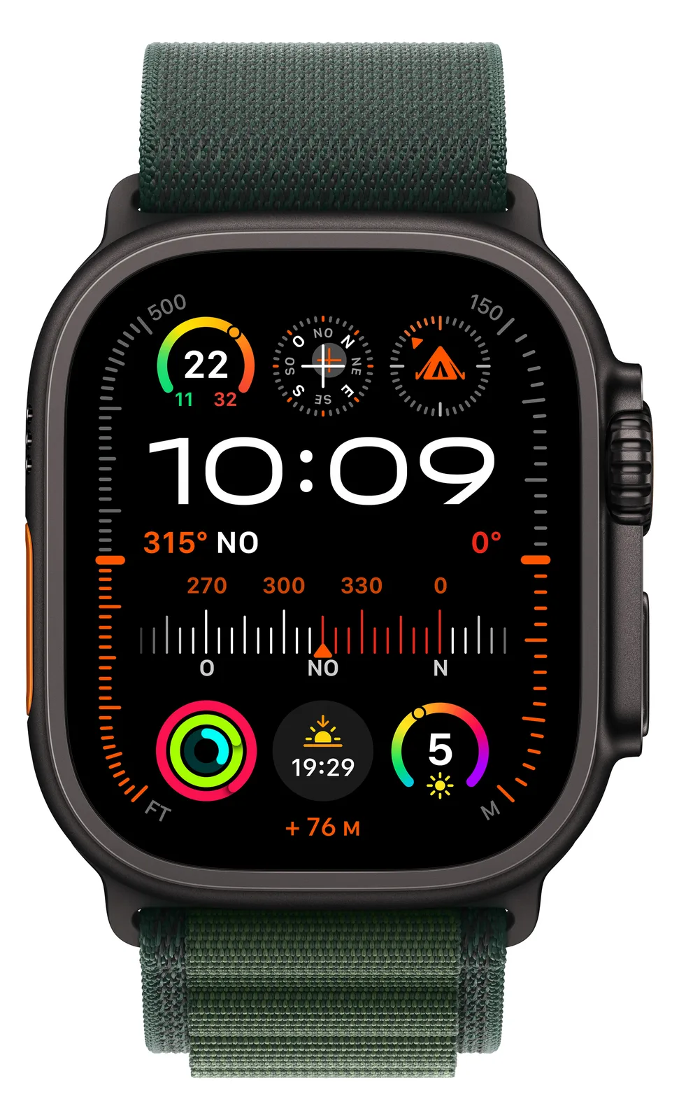 Apple Watch Ultra 2 - 49 mm - Black Titanium - mit Alpine Loop - Stoff - dunkelgrün - Bandgröße: L, Ansicht 4