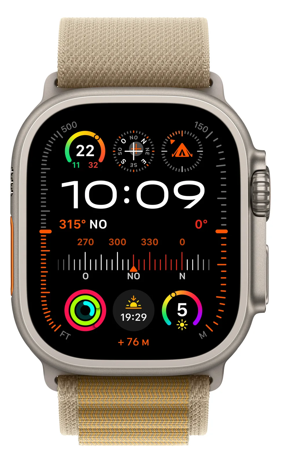 Apple Watch Ultra 2 - 49 mm - natürliches Titan - mit Alpine Loop - Stoff - hellbraun - Bandgröße: M, Ansicht 2