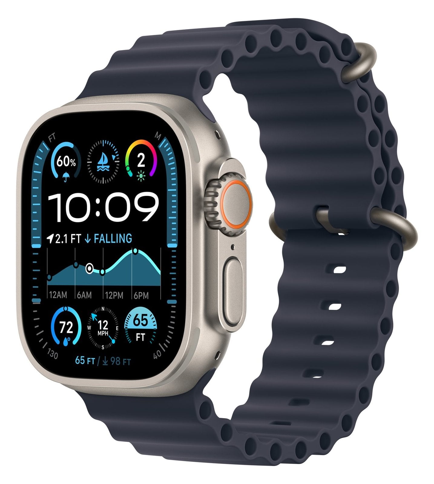 Apple Watch Ultra 2 - 49 mm - natürliches Titan - mit Ocean Band - marineblau - Handgelenkgröße: 130-200 mm