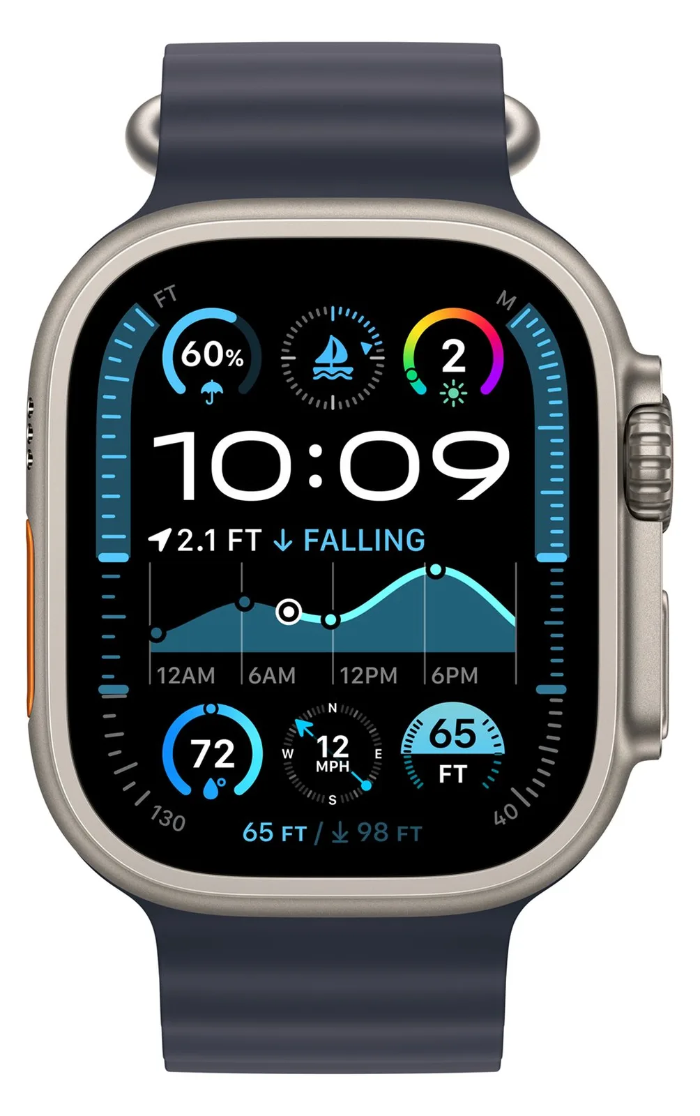 Apple Watch Ultra 2 - 49 mm - natürliches Titan - mit Ocean Band - marineblau - Handgelenkgröße: 130-200 mm, Ansicht 2