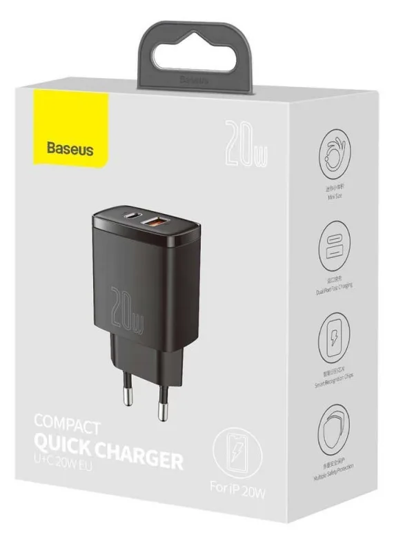 Baseus Compact Quick Adapter 20Watt USB-C+ USB-A sort, Ansicht 3