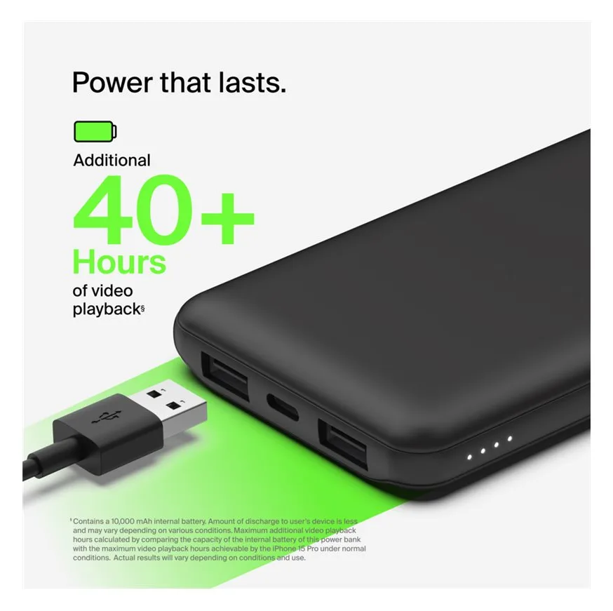 Belkin BoostCharge - Powerbank - 10000 mAh - 15 Watt - 3 Ausgabeanschlussstellen (2 x USB, 24 pin USB-C), Ansicht 5