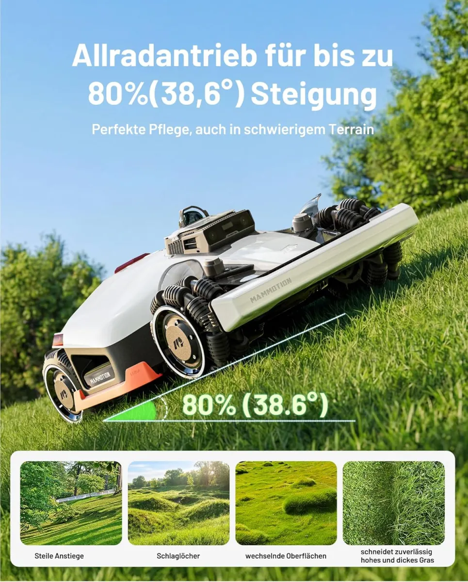 MAMMOTION LUBA 3 AWD 3000 Mähroboter ohne Begrenzungskabel für 3000㎡, 360° LiDAR+NetRTK+KI Vision Tri-Fusion-Positionierung, AWD für 80% Steigungen, Keine RTK-Basisstation, bis zu 30 Zonen, 12Ah Akku — Bild 5