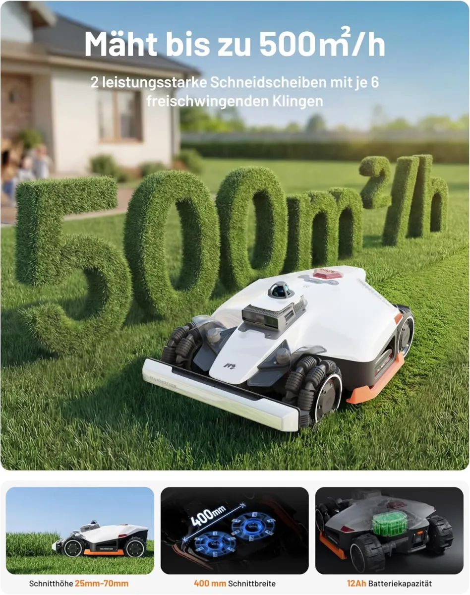 MAMMOTION LUBA 3 AWD 3000 Mähroboter ohne Begrenzungskabel für 3000㎡, 360° LiDAR+NetRTK+KI Vision Tri-Fusion-Positionierung, AWD für 80% Steigungen, Keine RTK-Basisstation, bis zu 30 Zonen, 12Ah Akku — Bild 6