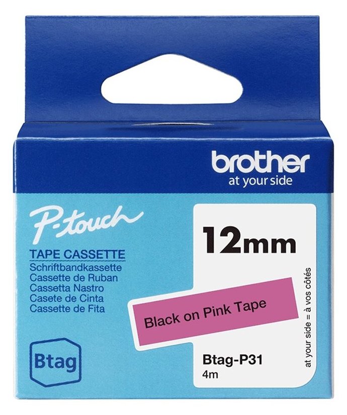 Brother BTAG-P31 - Schwarz auf Pink - Rolle (1,2 cm x 4 m)