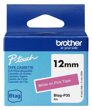 Brother BTAG-P35 - Weiß auf Pink - Rolle (1,2 cm x 4 m) von LumaTech