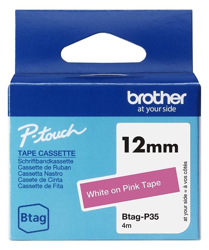 Brother BTAG-P35 - Weiß auf Pink - Rolle (1,2 cm x 4 m)