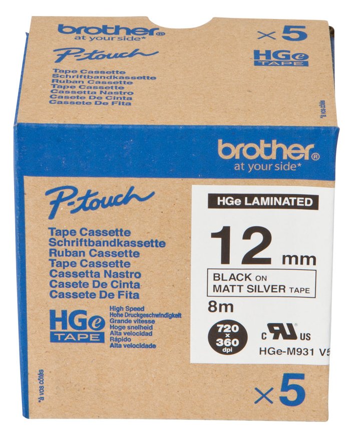 Brother HGE-M931V5 - Schwarz auf Silber - Rolle (1,2 cm x 8 m)