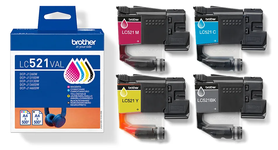 Brother LC521 Value Pack - 4er-Pack - Schwarz, Gelb, Cyan, Magenta, Ansicht 4