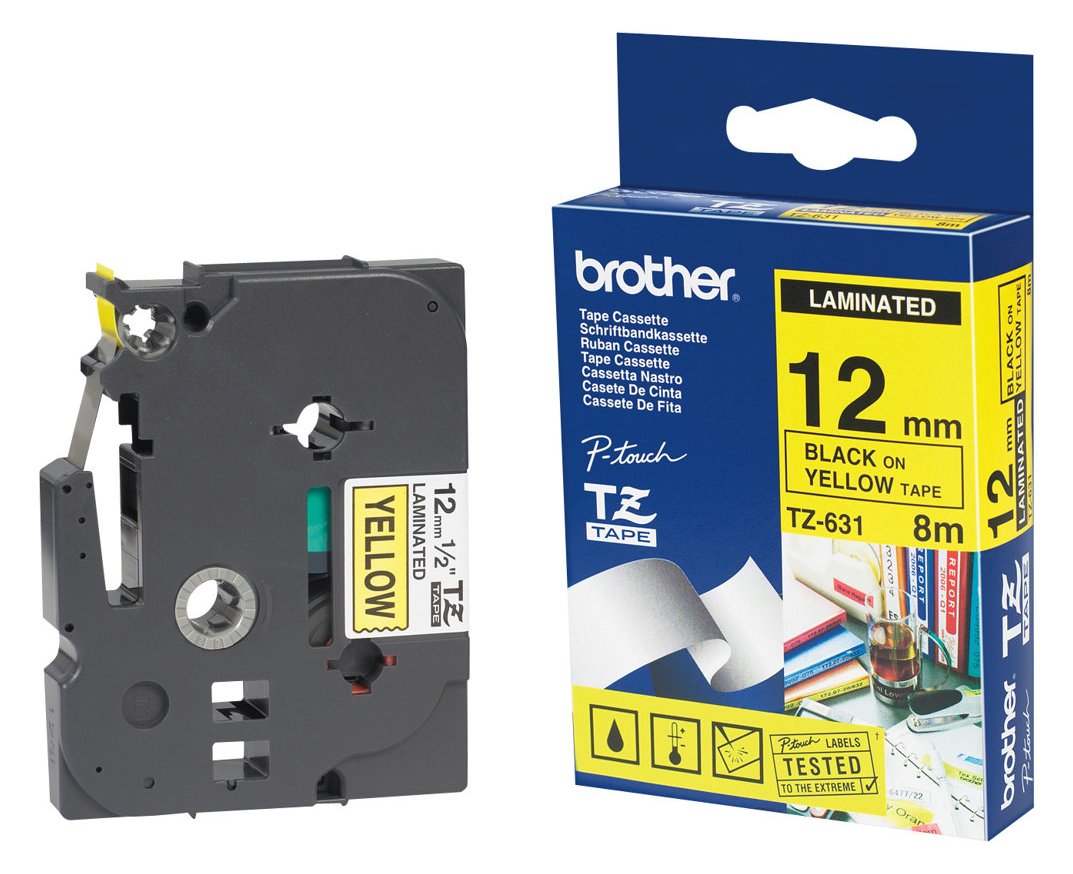 Brother Schwarz, Gelb - Rolle (1,2 cm) 1 Kassette(n) laminiertes Band