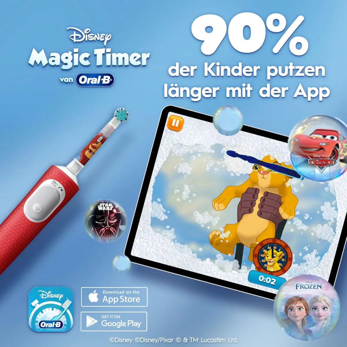 Oral-B Pro Kids 3+ König der Löwen Elektrische Zahnbürste für Kinder — Electric Toothbrush ab 3 Jahren, Inkl. 1 Aufsteckbürste, Extra Weiche Borsten und 2 Putzmodi für Zahnpflege, Weiß/Rot — Bild 6