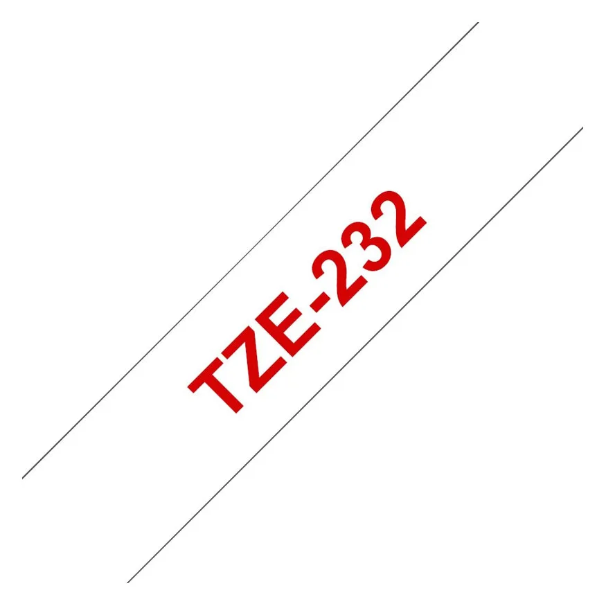 Brother TZe-232 - Standard-Klebstoff - Rot auf Weiß - Rolle (1,2 cm x 8 m), Ansicht 3