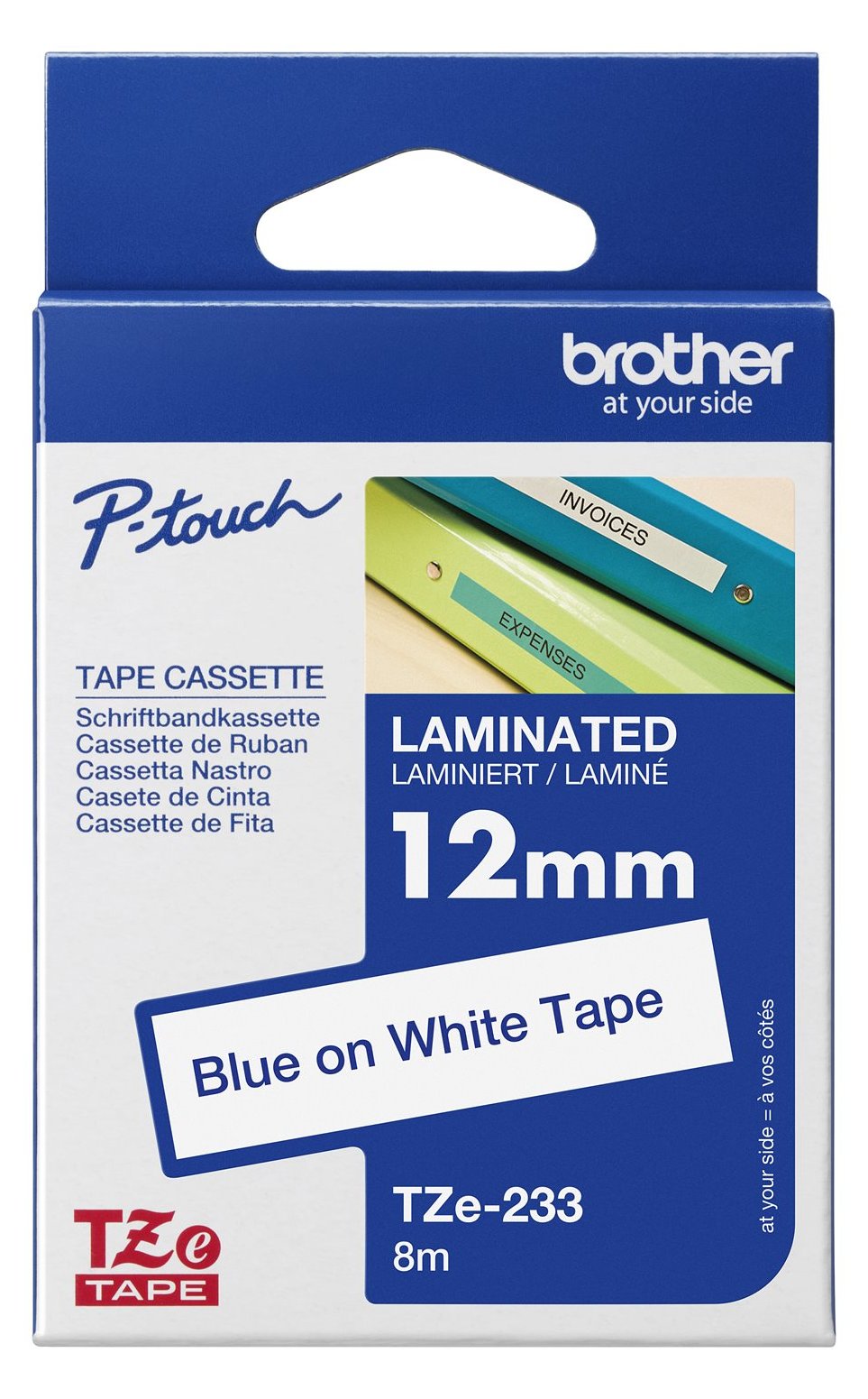 Brother TZe-233 - Blau auf weiß - Rolle (1,2 cm x 8 m)