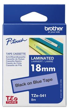 Brother TZe-541 - Standard-Klebstoff - Schwarz auf Blau - Rolle (1,8 cm x 8 m) von LumaTech