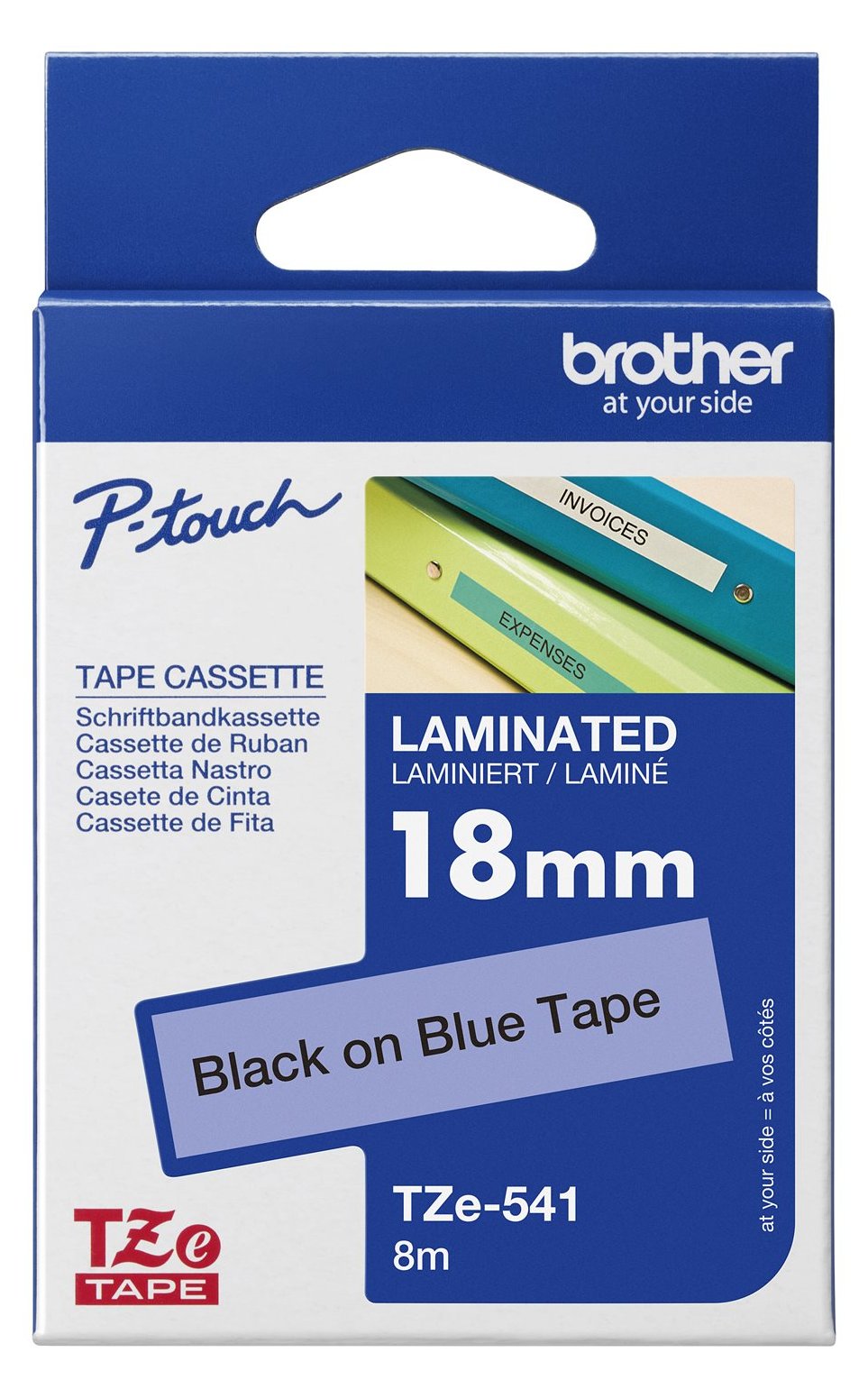 Brother TZe-541 - Standard-Klebstoff - Schwarz auf Blau - Rolle (1,8 cm x 8 m)