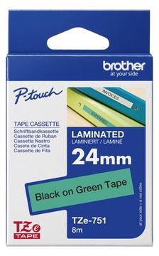 Brother TZe-751 - Schwarz auf Grün - Rolle (2,4 cm x 8 m) von LumaTech