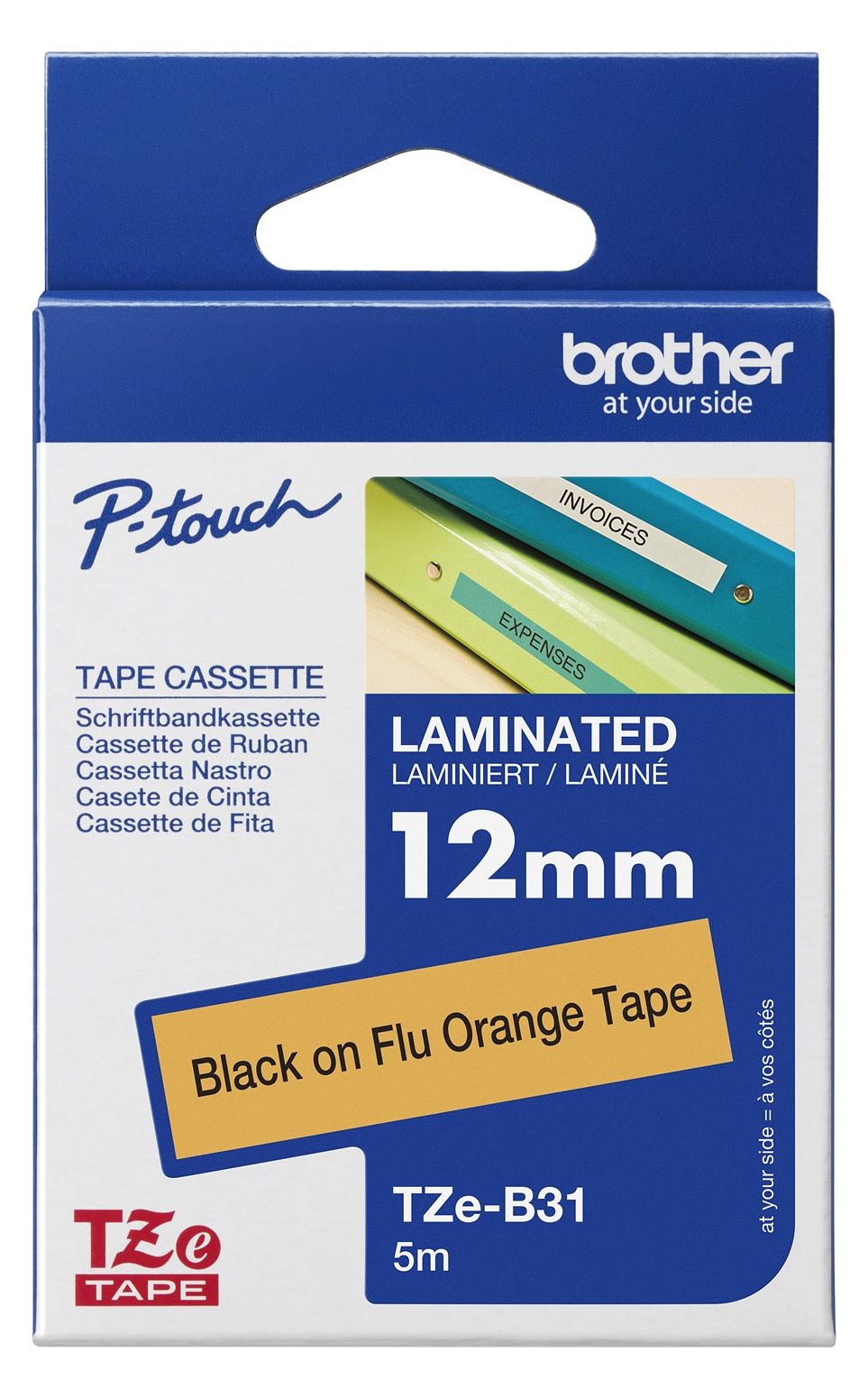 Brother TZe-B31 - Schwarz auf fluoreszierendem orange - Rolle (1,2 cm x 5 m)