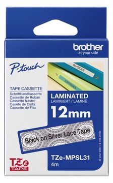 Brother TZe-MPSL31 - Schwarz auf Silber-glänzend - Rolle (1,2 cm x 4 m) von LumaTech