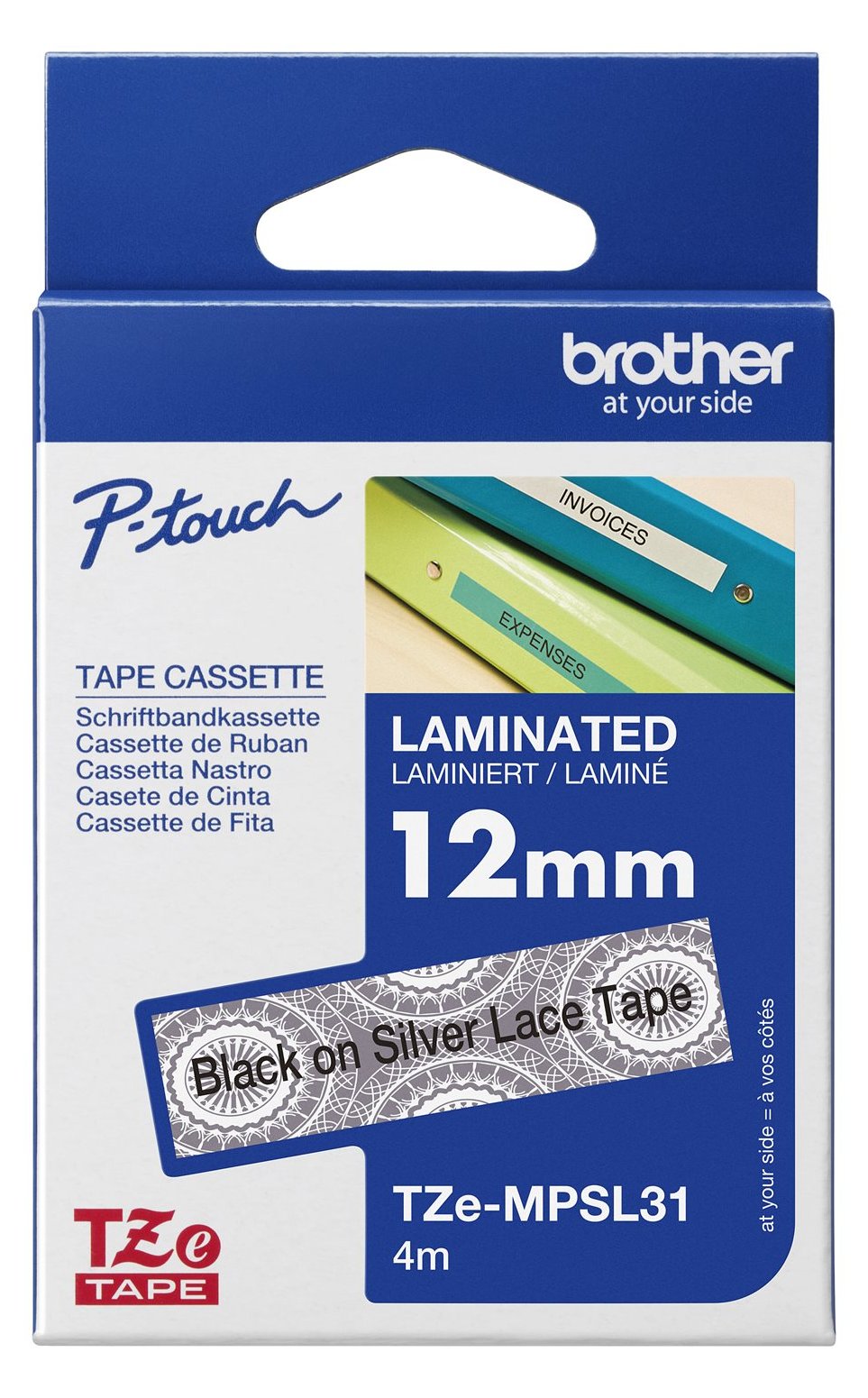 Brother TZe-MPSL31 - Schwarz auf Silber-glänzend - Rolle (1,2 cm x 4 m)