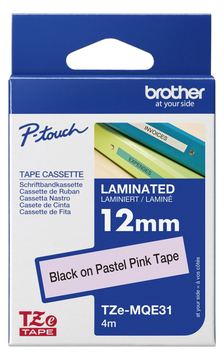 Brother TZe-MQE31 - Schwarz auf Pastellrosa - Rolle (1,2 cm x 8 m) von LumaTech