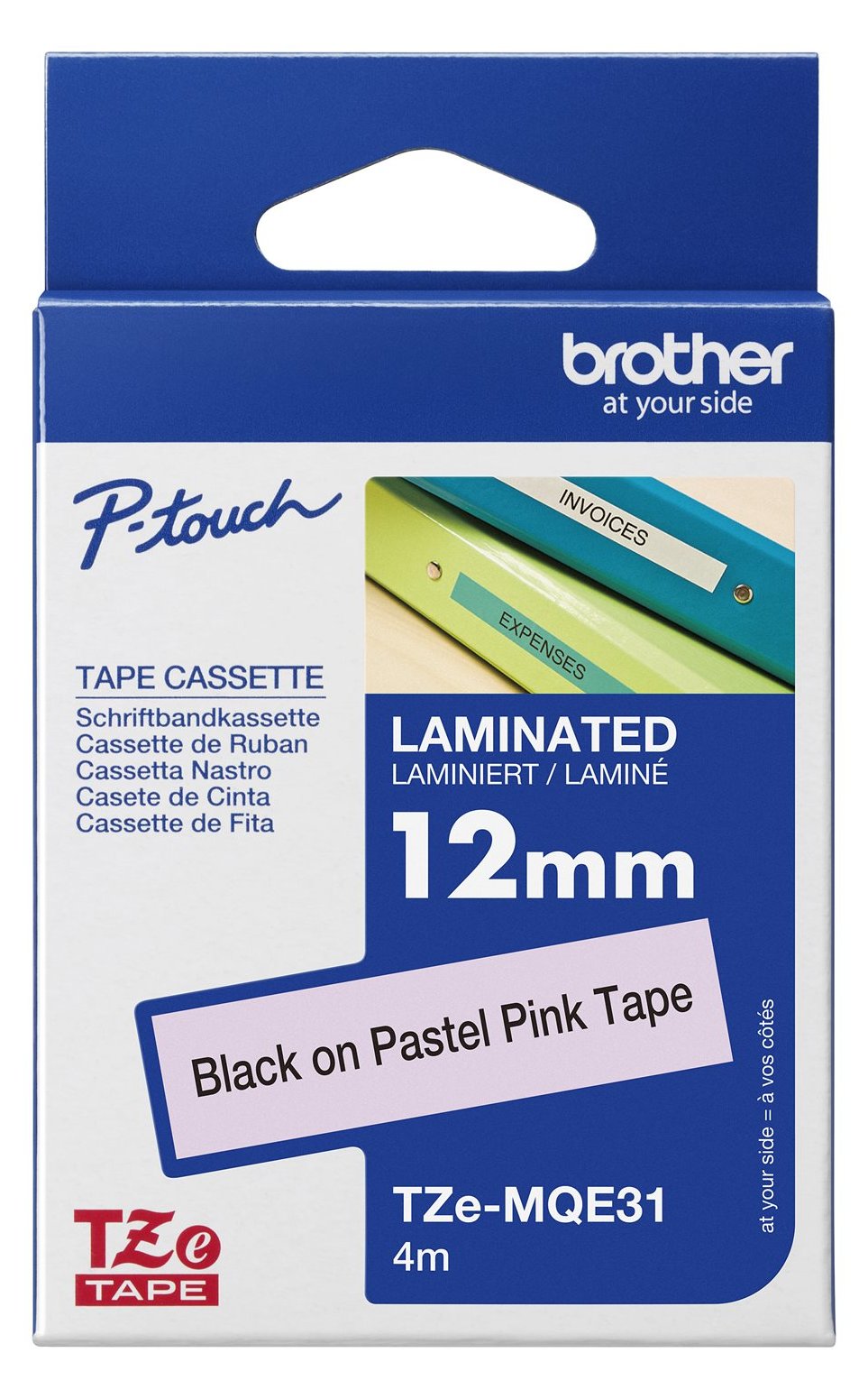 Brother TZe-MQE31 - Schwarz auf Pastellrosa - Rolle (1,2 cm x 8 m)