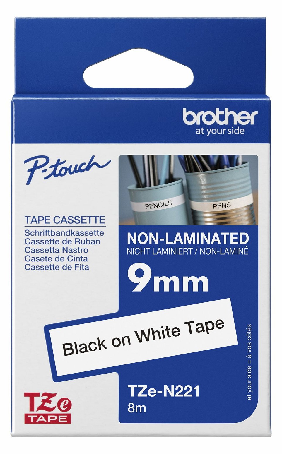 Brother TZe-N221 - Schwarz auf Weiß - Rolle (0,9 cm x 8 m)