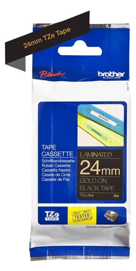 Brother TZe-R354 - Seidig - gold auf schwarz - Rolle (2,4 cm x 4 m)