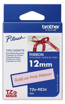 Brother TZe-RE34 - Gold auf Pink - Rolle (1,2 cm x 4 m) von LumaTech
